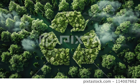 Recycling on a green cloud surrounded by trees. Generative AI 114087662