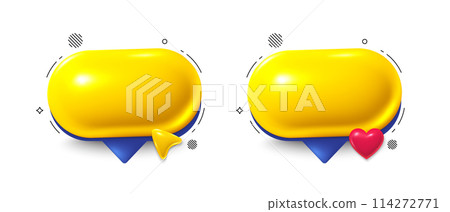 Chat speech bubble set. Yellow chat comment 3d icon. Talk message box. Modern realistic 3d design. Support speech bubble, chat message box. Social media dialog banners. Vector 114272771