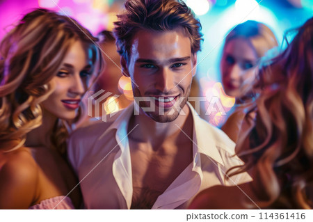 Handsome man surrounded by blondes in a nightclub 114361416