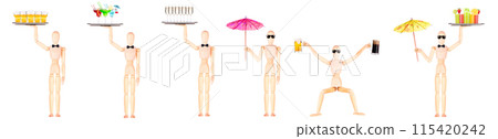 wooden Dummy waiter with wine on tray 115420242