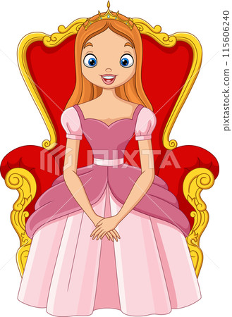 Vector cartoon beautiful princess sitting on the throne 115606240