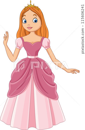 Vector cartoon beautiful princess in pink dress 115606241