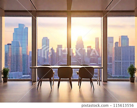 Empty blank room,hall open space interior. Business conference company background. with sunlight at the window. blurred city at the window background. 115613556