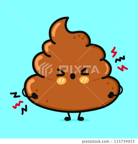 Angry sad Turd character. Vector hand drawn cartoon kawaii character illustration icon. Isolated on blue background. Sad chocolate Turd character concept 115734915