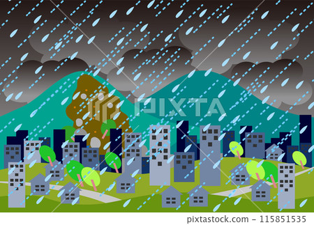 Typhoon/heavy rain cityscape illustration 115851535