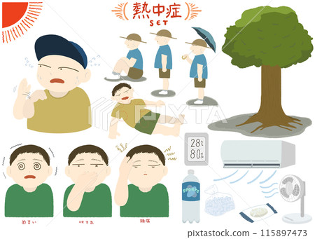 Heat stroke measures illustration material collection 115897473