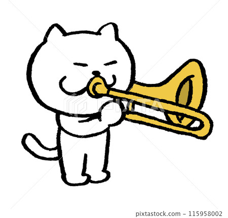 Cute white cat character playing musical instrument 115958002