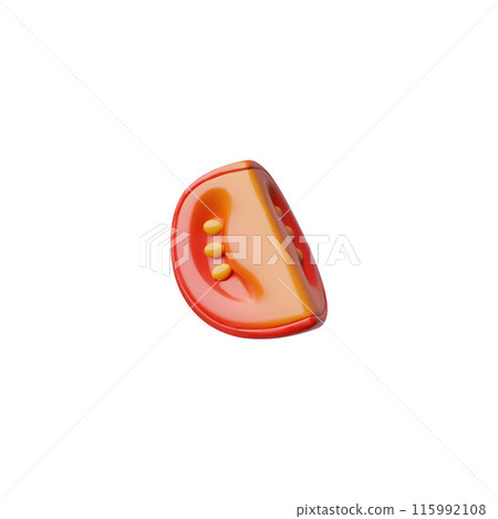 3d Vector icon of a ripe red tomato with peel and seeds, cut in half 115992108