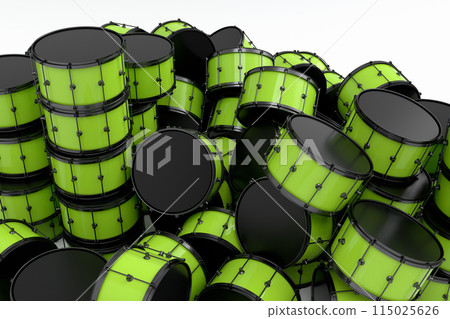 Heap of drums or drumset lying on white background 115025626