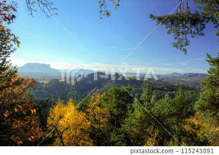 Famous Saxon Switzerland at the Elbe river in Saxony 115243891