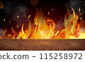 3D Wooden surface fire background 115258972