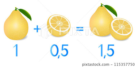 Mathematical games for children. Study the fractions numbers, example with of a pomelo. 115357750