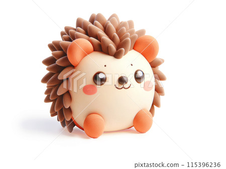 3d illustration of a cheerful hedgehog isolated on white background, plush toy 115396236