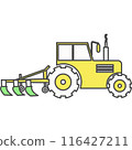 Tractor plowing farm field vector icon 116427211