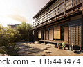 A summer garden bathed in the setting sun and a wooden Japanese house / Summer vacation, returning home, rural home, Showa retro image 116443474