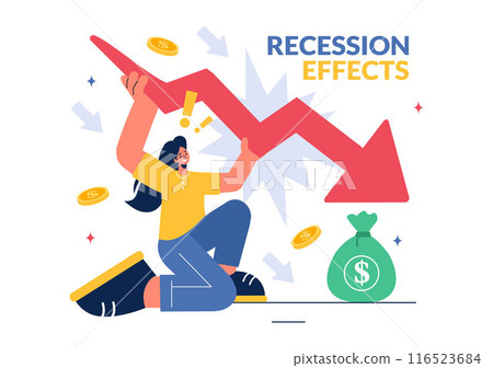 Vector Illustration of Recession Effects Showing the Impact on Economic Growth and the Decline in Economic Activity with a Flat Cartoon Background 116523684