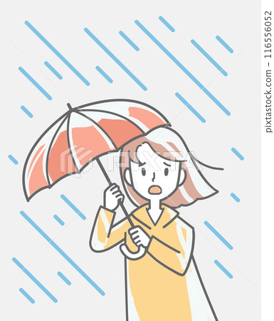 A woman holding an umbrella in the pouring rain 116556052