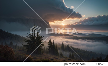 scenery060Sunset over the sea of clouds 116660528