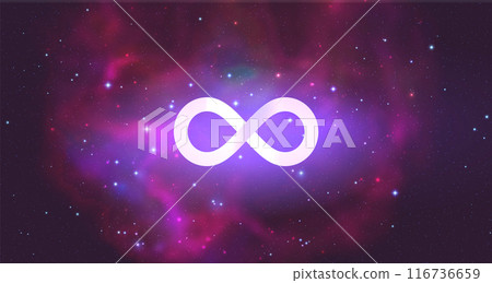 Infinity symbol on space background. Mystical vector illustration 116736659