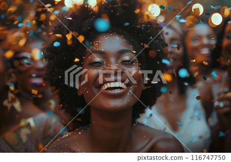 Woman Laughing In Confetti 116747750