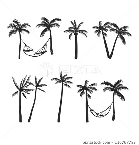 Black palm tree silhouettes set 116767752