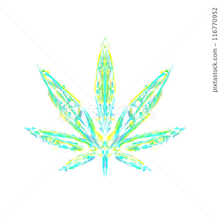 Transparent Abstract glowing Cannabis or Marijuana leaf. Neon Sign. luminous, iridescent symbol dark background. Isolated on black glow icon. png 116770952