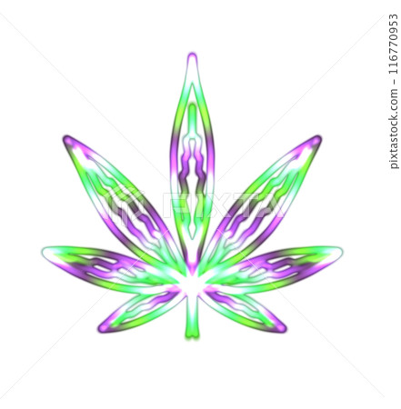 Transparent Abstract glowing Cannabis or Marijuana leaf. Neon Sign. luminous, iridescent symbol dark background. Isolated on black glow icon. png 116770953