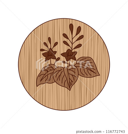 Wood carving style circular Hanafuda card - December - Paulownia wood sap 116772743