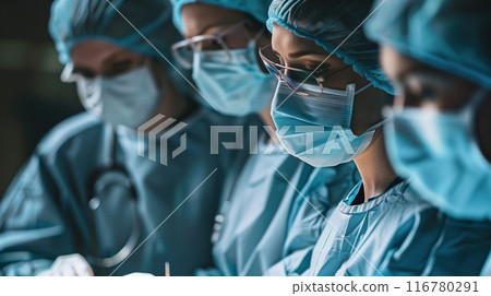 Dedicated medical professionals performing surgery in a hightech operating room 116780291