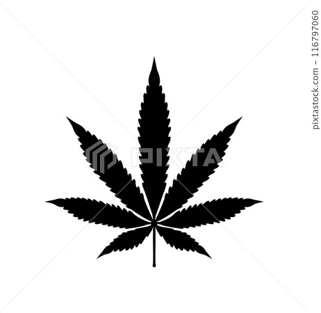 Cannabis leaf black silhouette, icon. Marijuana legalize symbol, isolated. Medicine sign, herbal nature organic plant. Hash, ganja cbd or rasta indica, sativa logo. Vector 116797060