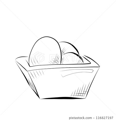 drawing lines. line art egg in a stand, breakfast. Vector 116827197