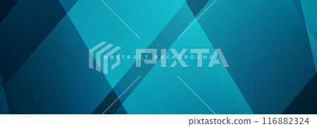 Blue modern abstract wide banner with geometric shapes. Dark blue abstract background. 116882324