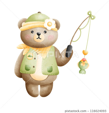 Cute Bear Fishing Fish Cartoon, Camping 116024093