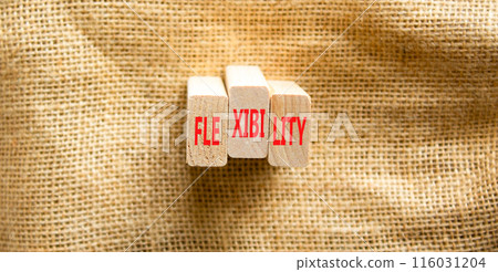 Flexibility symbol. Concept word Flexibility on beautiful wooden blocks. Beautiful canvas background. Business flexibility concept. Copy space. 116031204