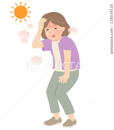 Heatstroke Vector illustration of a hot-looking senior woman 116034528