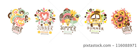 Summer Label and Original Design Bright Logo Vector Set 116088971