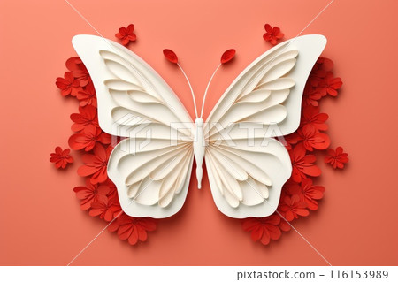 beautiful origami butterfly paper art illustration 116153989