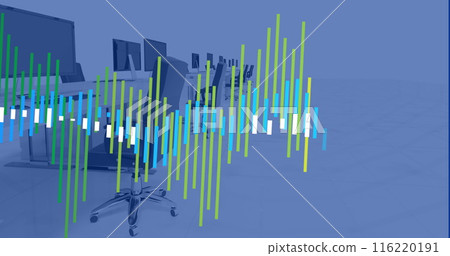 An image of a financial graph processing over a black background, copy space 116220191