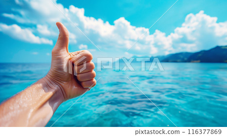 AI image of a "Like!" sign facing the sea 116377869