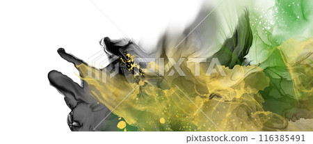 Luxury green, black, gold background marble liquid ink art. Vector illustration. 116385491