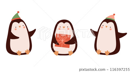 Cute penguins. Vector illustration in flat cartoon style on a white background. 116397255