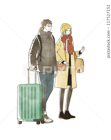 Men and women traveling in winter 117527152