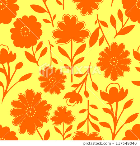 seamless orange graphic floral pattern on jelly background, texture 117549040