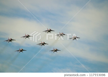 Formation flight of the Air Self-Defense Force's T4 trainer aircraft 117553096