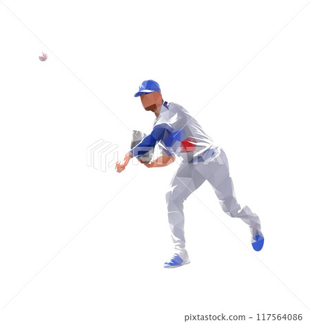 Baseball player throwing ball, isolated geometric low poly vector illustration, front view 117564086