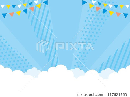 Simple background of blue sky and garlands, clouds version, size ratio 4:3 117621763