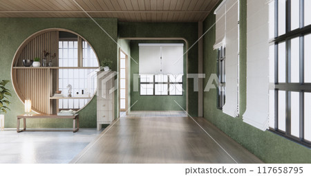 Wabisabi style living interior Green japanese room. 117658795