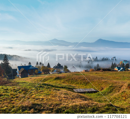 Autumn Carpathian village, Ukraine. 117708121