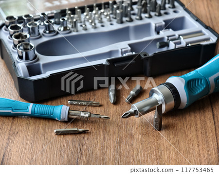 Professional metal screwdriver bit set. Various size and head metal bits for screwdriver boxes for home use 117753465