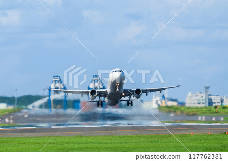 Airplane taking off from the airport 117762381